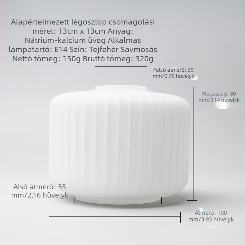 Tejfehér matt üveg lámpabura, kétlyukú csíkos mintával, 100x80mm, E14-es foglalathoz