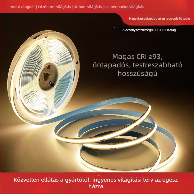 COB LED-szalag, 12V, 5 mm szélességű, vitrinekhez és szekrényekhez, lineáris környezeti világítás, öntapadós mono színű LED-szalag