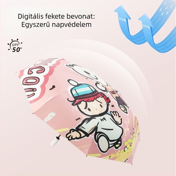 Automata gyerek esernyő rajzfilm medvével, 8 bordával, teljesen fekete, esőre és napsütésre