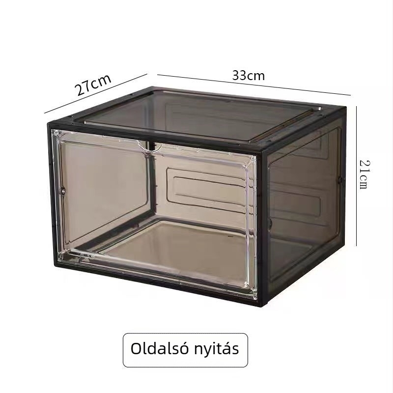 Átlátszó akril cipősdoboz, oldalnyílású fedél, nagy kapacitású, egymásra tehető, 10 darabos készlet