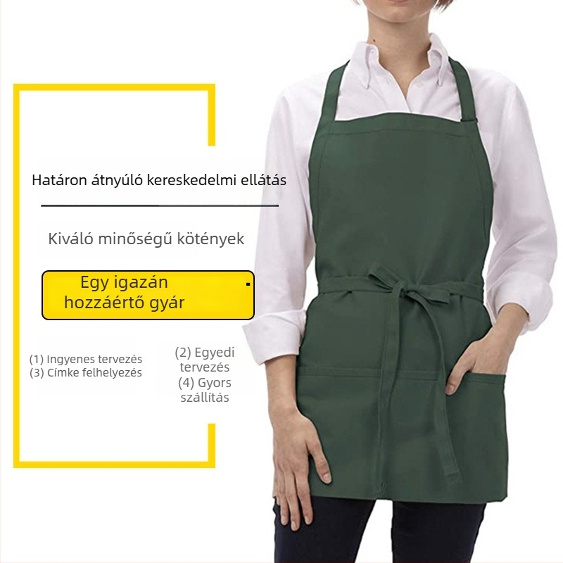 Pamut-poliészter kötény nyakpánttal, éttermek, kávézók, gyárak és otthoni konyha számára, egyéni logóval