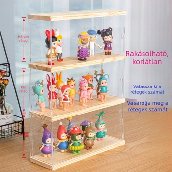 Akril Blind Box kiállító doboz Bubble Mart figurákhoz – átlátszó porvédett tároló LEGO figuráknak, MOLLY fedéllel