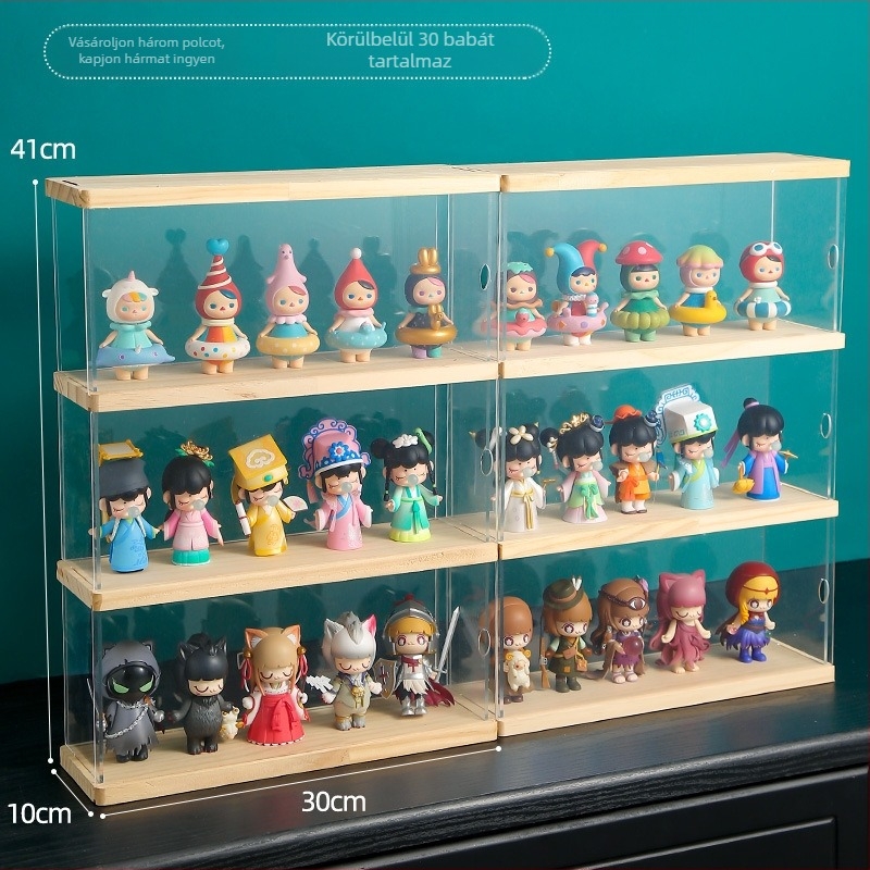 Akril Blind Box kiállító doboz Bubble Mart figurákhoz – átlátszó porvédett tároló LEGO figuráknak, MOLLY fedéllel