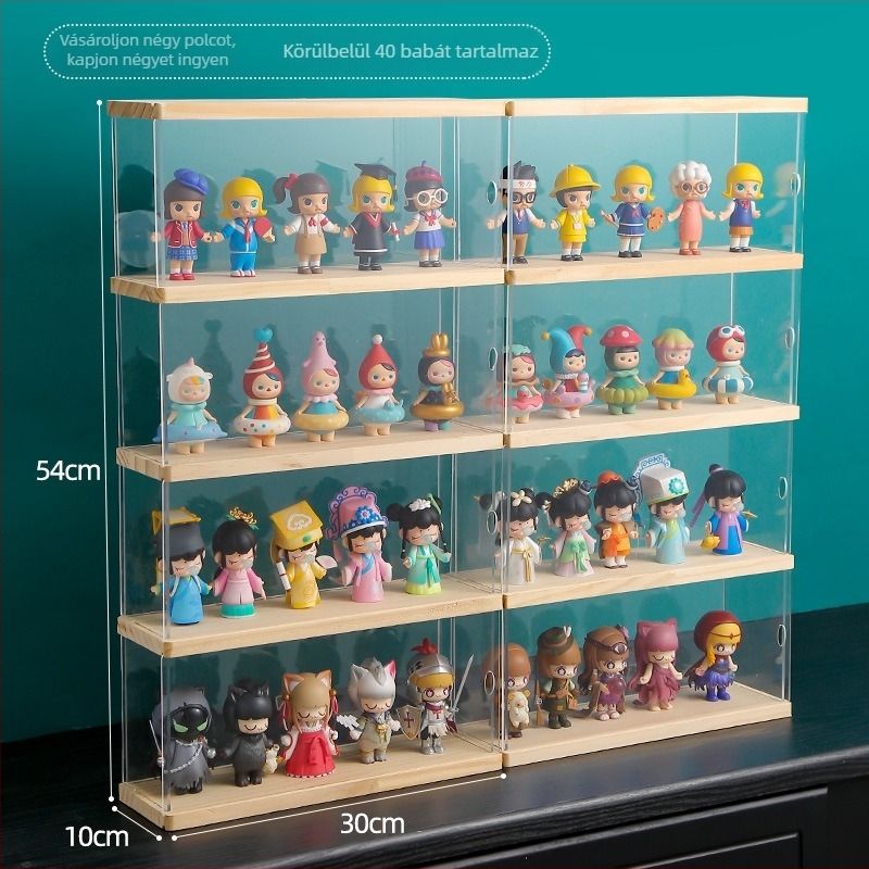 Akril Blind Box kiállító doboz Bubble Mart figurákhoz – átlátszó porvédett tároló LEGO figuráknak, MOLLY fedéllel
