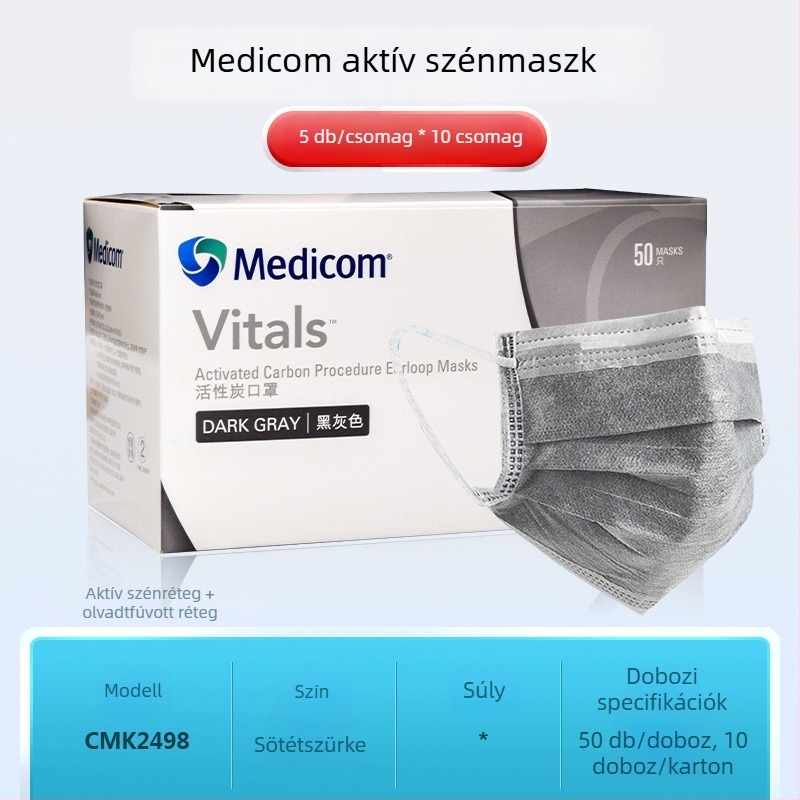 Medicom orvosi maszk, egyszer használatos, nemszőtt anyagból, háromrétegű védőmaszk orvosi felhasználásra