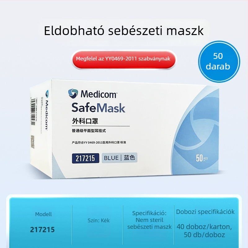 Medicom orvosi maszk, egyszer használatos, nemszőtt anyagból, háromrétegű védőmaszk orvosi felhasználásra