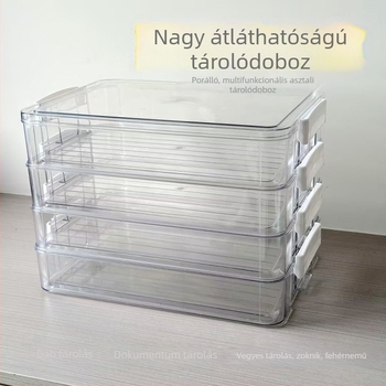 Átlátszó, több rétegű tároló doboz ruhák és dokumentumok rendezésére, porvédett asztali szervező otthoni használatra