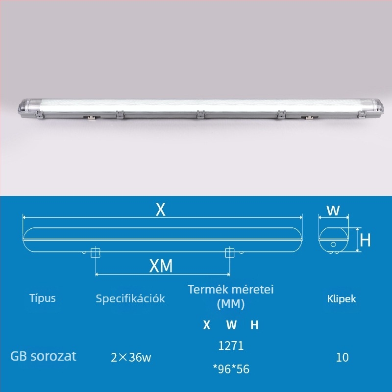 LED T8 kétszálas lámpa robbanásbiztos lámpabúrával, vízálló, párásodás- és porálló, tisztító világítással, tartóval