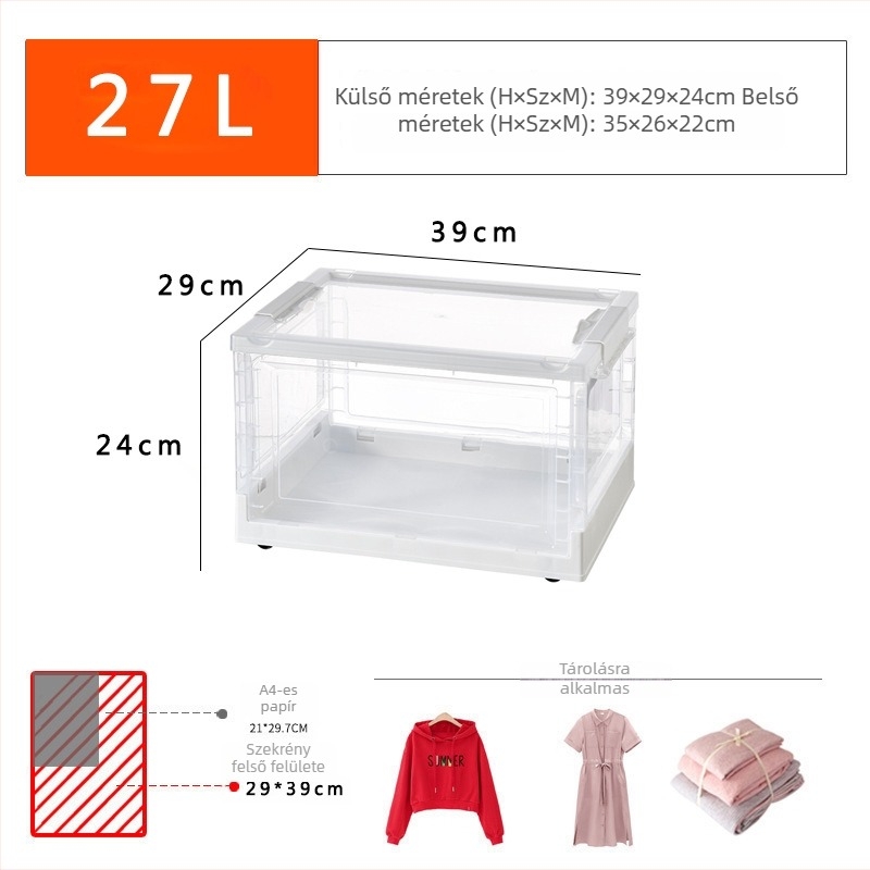 Átlátszó fiókos ruhatároló doboz, méretek 42×35,5×22 cm, egymásra tehető műanyag rendező japán stílusban