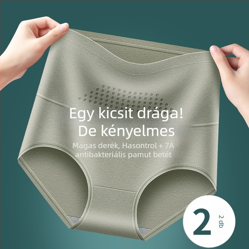 Női pamutból készült magas derékú alsó, haskontrolal, 7A antibakteriális, bőrbarát, lélegző, nem gyűrődik, negatív ion granulákkal melegítő hasi masszázshoz, háromszög szabású