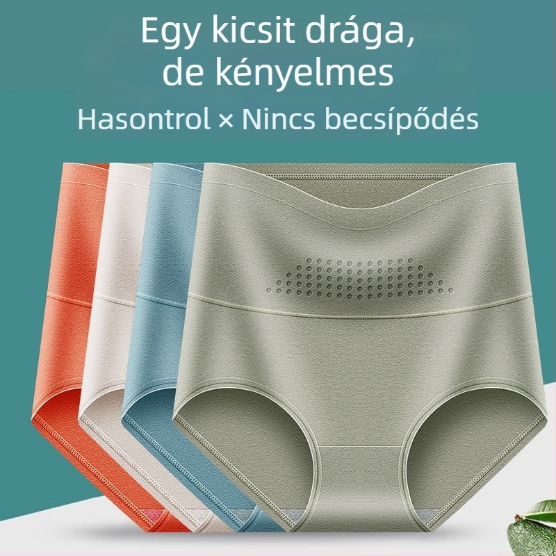 Női pamutból készült magas derékú alsó, haskontrolal, 7A antibakteriális, bőrbarát, lélegző, nem gyűrődik, negatív ion granulákkal melegítő hasi masszázshoz, háromszög szabású