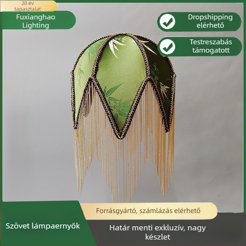 Textil lámpabúra rojtokkal és hegyes sarkú, asztali vagy függesztett lámpához, nappaliba, étterembe, szálláshelyre