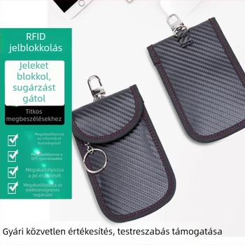 Szénszálas autókulcs védőtok telefontartó zsebbel és RFID-kártya védővel