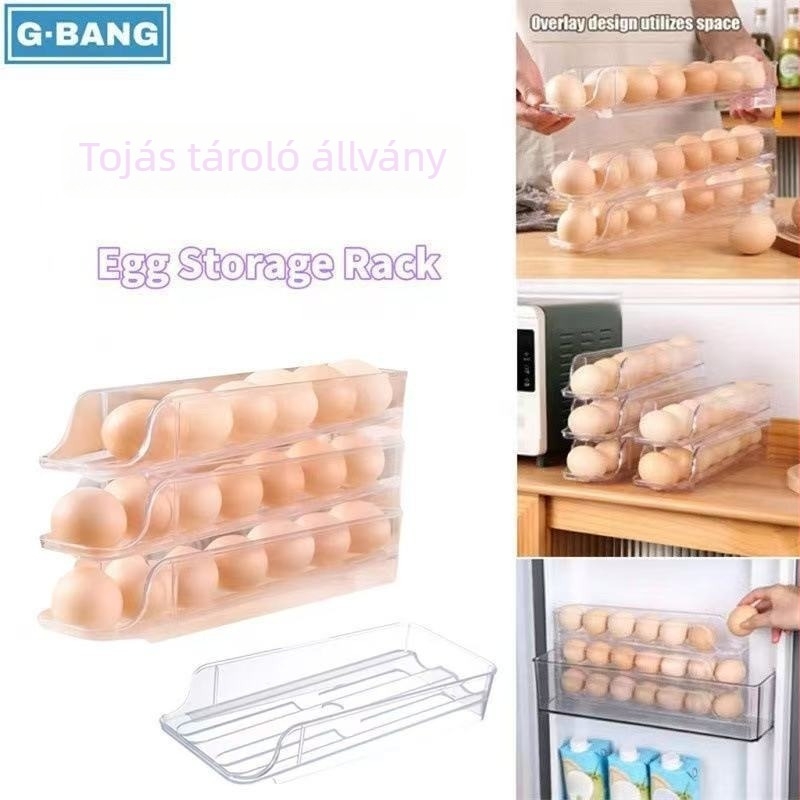 Átlátszó tojás tároló hűtőhöz, műanyagból, egy- vagy kétsoros