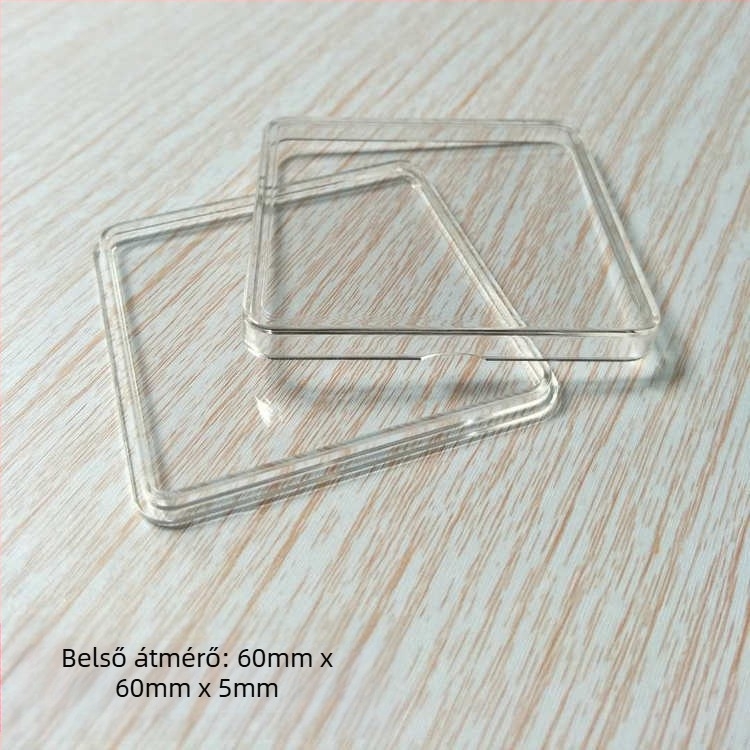 Akril védő doboz emlékérmekhez, átlátszó, fedéllel, méretek 25x25/30x30/40x40/60x60, PMMA.