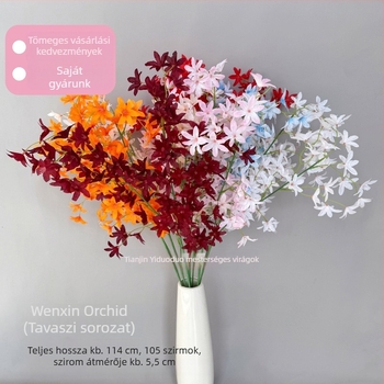 Oncidium szatén virágok – művirágok hotel dekorációhoz, esküvői terem mennyezet díszítéshez, otthoni dekoráció, egyetlen ág, nagykereskedelem