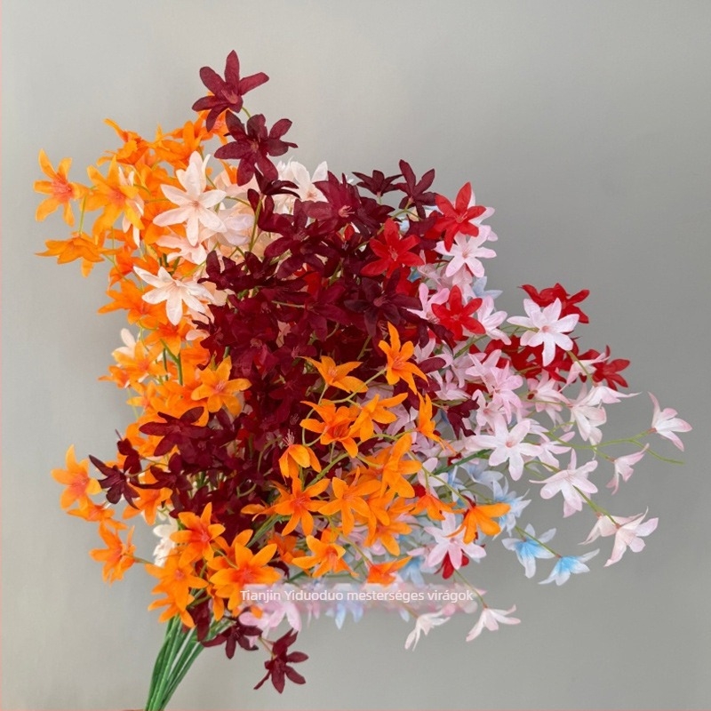 Oncidium szatén virágok – művirágok hotel dekorációhoz, esküvői terem mennyezet díszítéshez, otthoni dekoráció, egyetlen ág, nagykereskedelem