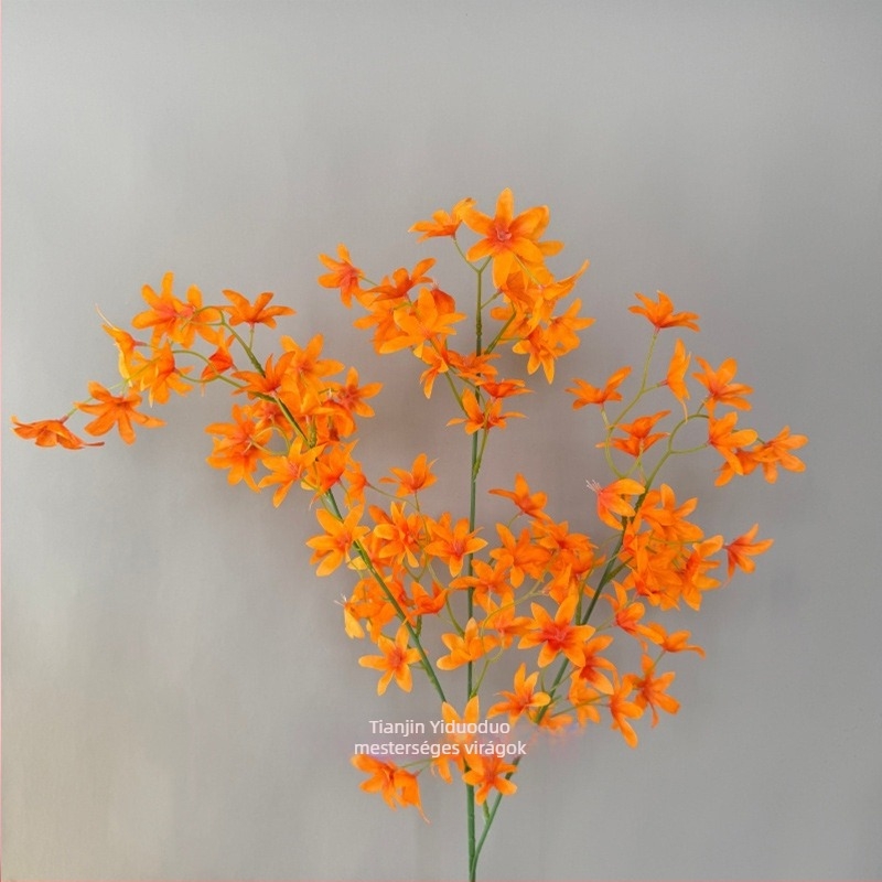 Oncidium szatén virágok – művirágok hotel dekorációhoz, esküvői terem mennyezet díszítéshez, otthoni dekoráció, egyetlen ág, nagykereskedelem