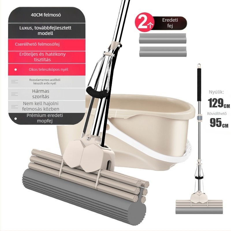 Háztartási szivacs mop, fej 40 cm, hosszított, extránagy fej, nedvszívó, széles, cserélhető fej, tartós