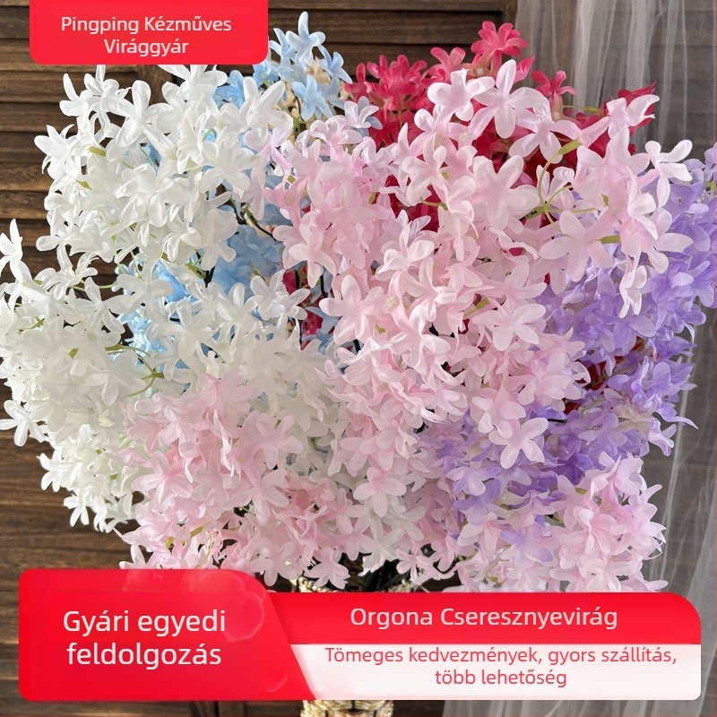 Mesterséges ibolya- és cseresznyefavirágok otthoni dekorációhoz és esküvői mennyezeti díszítéshez