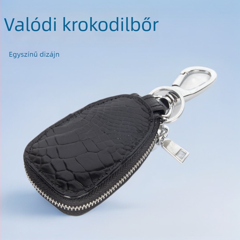 Valódi bőrből készült kulcstartó cipzárral, krokodil bőr mintázattal, városi letisztult stílus