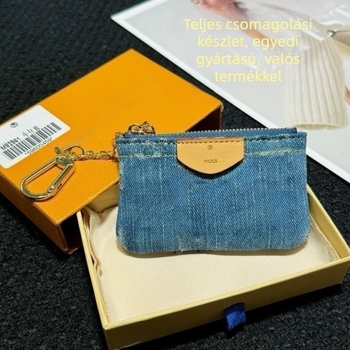 Denim pénztárca és kártyatartó, méret L, kompakt kis táska medállal