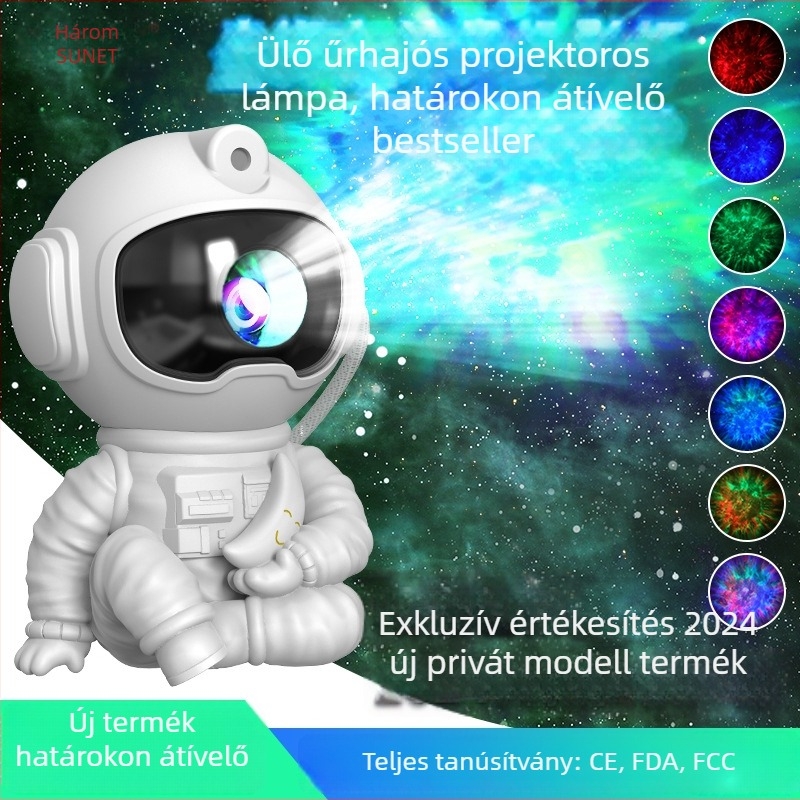 Holdat tartó űrhajós figura – asztali éjszakai projektor távirányítóval, csillagos ég vetítés