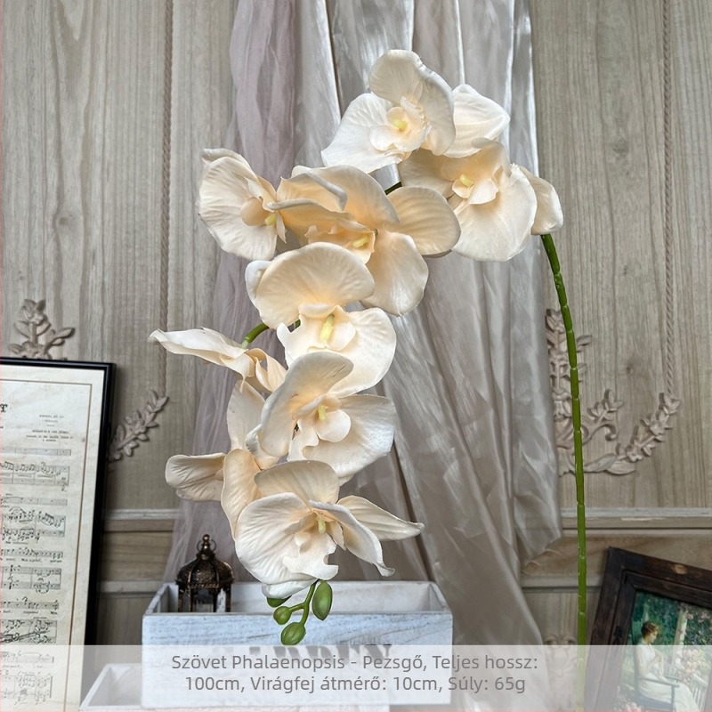 9 virágfejű szatén Phalaenopsis orchid esküvői és otthoni dekorációhoz