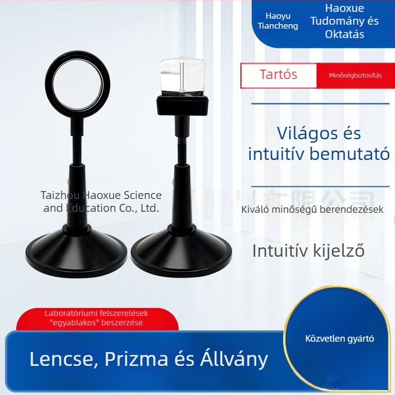 Fizikai optika taneszköz konvex és konkáv lencsékkel, prizmával és tartóval