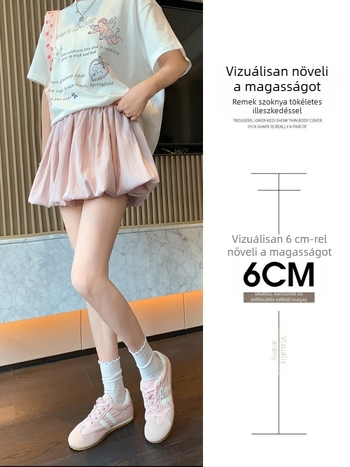 Rózsaszín puffos A-vonalú rövid szoknya, magas derekú, könnyű Ice Silk anyag, nyári viselet
