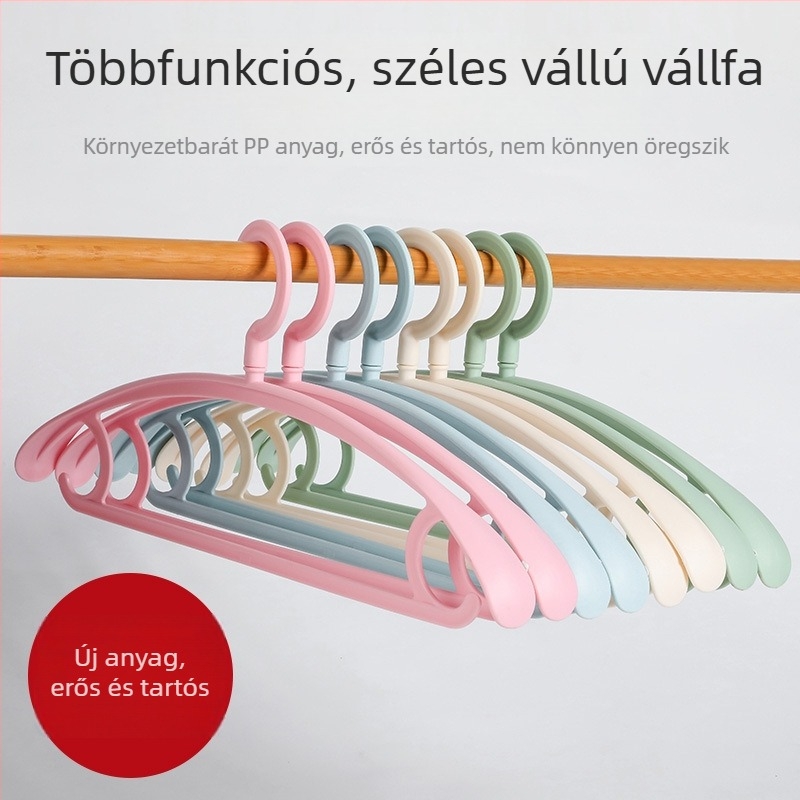 Műanyag ruhafogas csúszásmentes felülettel, széles vállú, otthoni használatra