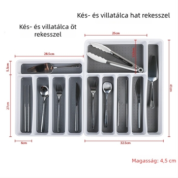 Öt- és hatrekeszes evőeszköztároló doboz konyhai fiókhoz, rendező