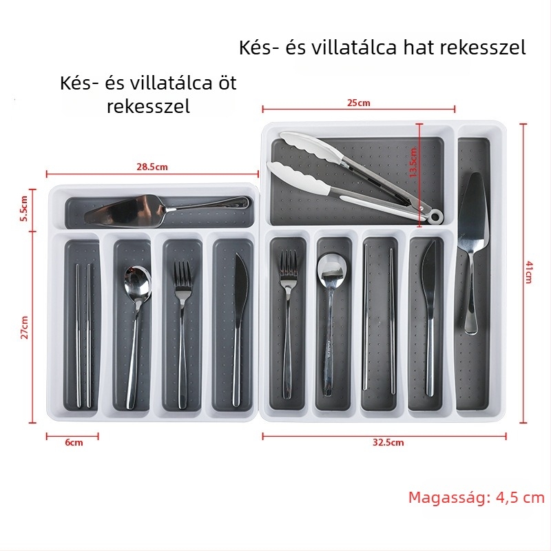Öt- és hatrekeszes evőeszköztároló doboz konyhai fiókhoz, rendező