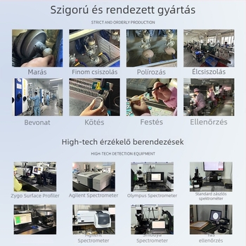 Fekete bevonatú tetőprizmák és magas törésmutatójú lencsék precíz optikai eszközökhöz