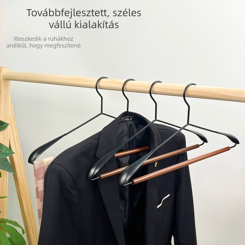 Világos luxus stílusú, tömörfa- és vasból készült ruhafogas, nyom nélkül, a vállak gyűrődésének megóvására, sokoldalú ruházati üzletek számára.