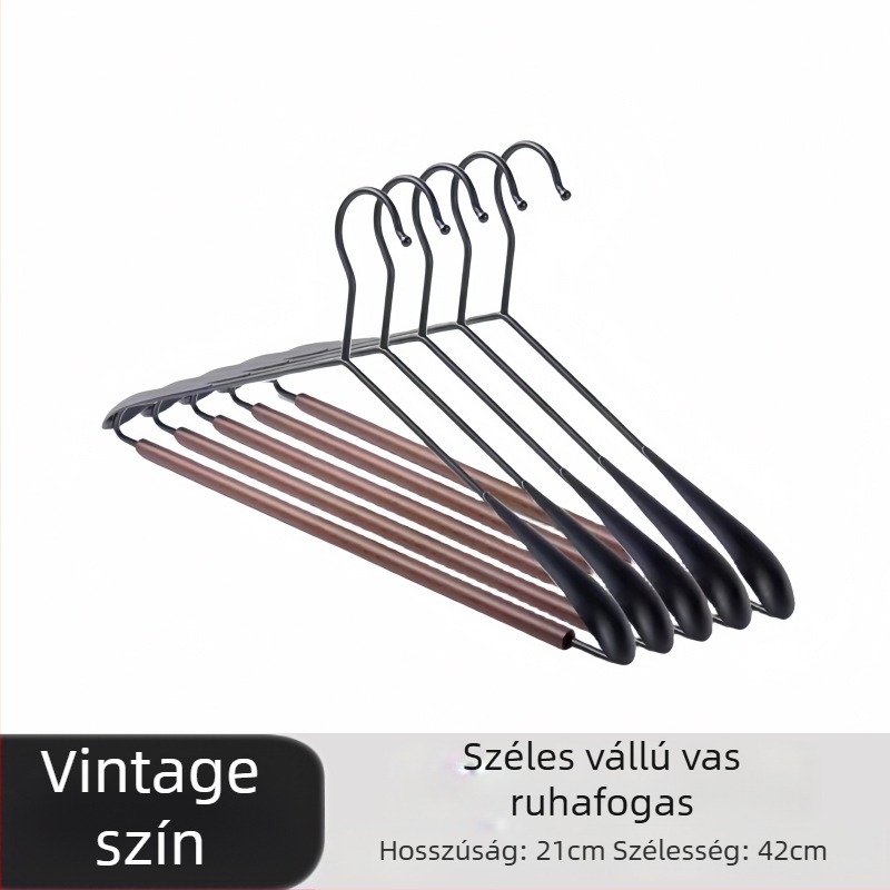 Világos luxus stílusú, tömörfa- és vasból készült ruhafogas, nyom nélkül, a vállak gyűrődésének megóvására, sokoldalú ruházati üzletek számára.