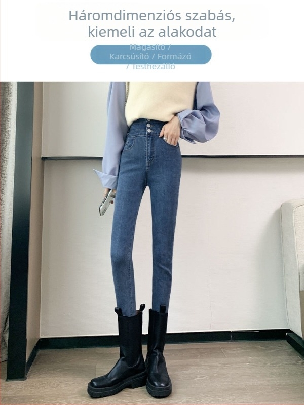 Női magas derekú skinny farmernadrág kék, kis méretűeknek, 2026 tavasz–ősz