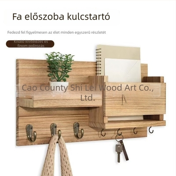 Fali beépített bejárati tároló kulcstartóval, levéltartóval és kabát- és sapkaakasztóval, tömörfából