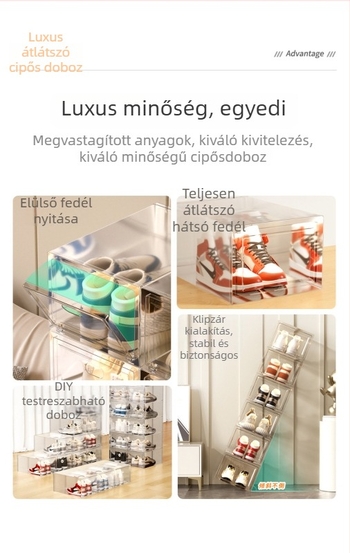 Teljesen átlátszó akril cipősdoboz AJ kosárlabdacipőkhöz, porálló, oxidáció elleni védelem, falra szerelhető cipőtároló