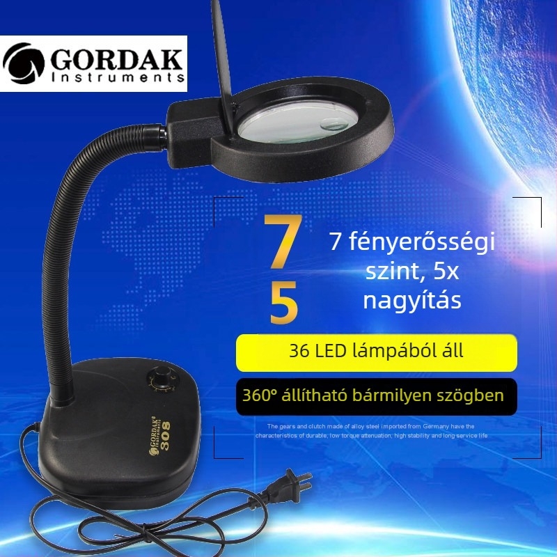Gaudi LED asztali lámpa beépített nagyítóval, kompakt asztali világítás elektronikus javításhoz, többfokozatú fényerő-szabályozás