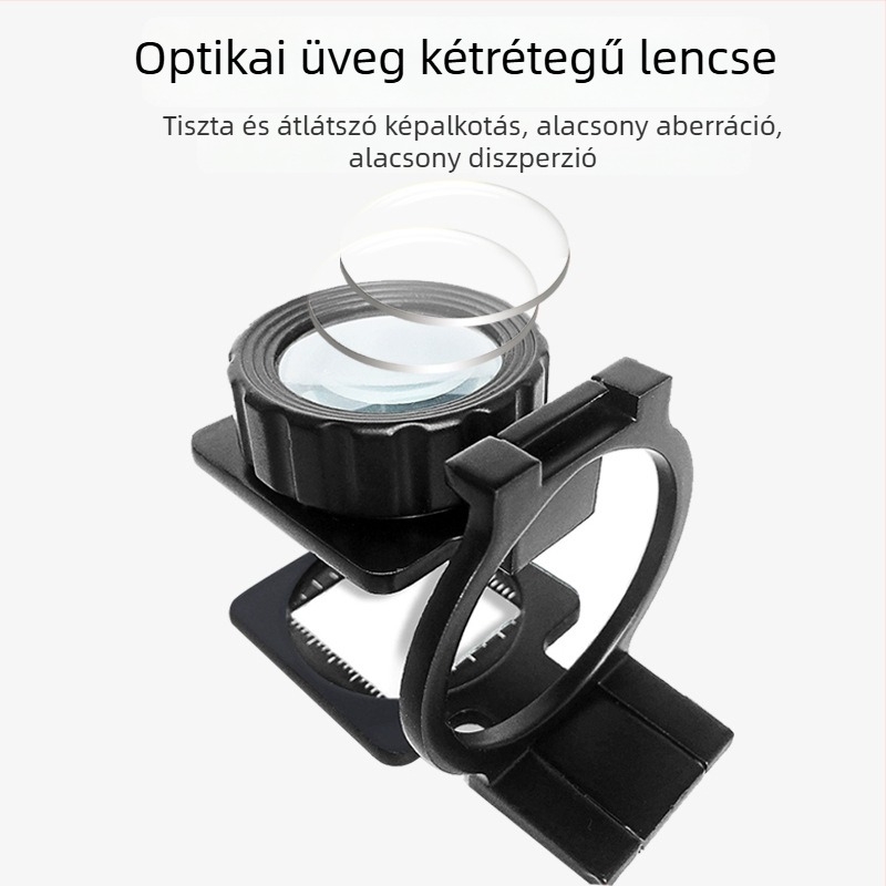 Chuda összecsukható nagyító dupla üveglencsével, ötvözet kerettel, modell 1048