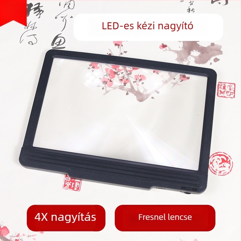 Xingte Négyszögletes Fresnel kézi olvasó nagyító, 43 LED-del, újratölthető gradiens világítással, 198F szemvédelem