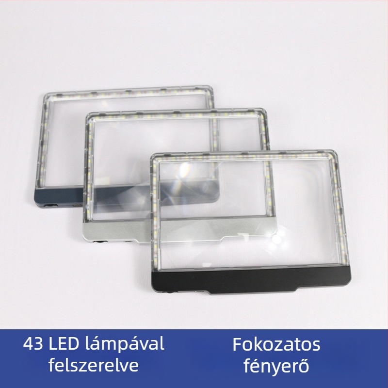 Xingte Négyszögletes Fresnel kézi olvasó nagyító, 43 LED-del, újratölthető gradiens világítással, 198F szemvédelem
