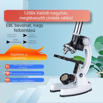 Gyerekeknek szóló optikai mikroszkóp, oktatási laboratóriumi felszerelés, 1200x-es nagyítás a baktériumok megfigyeléséhez