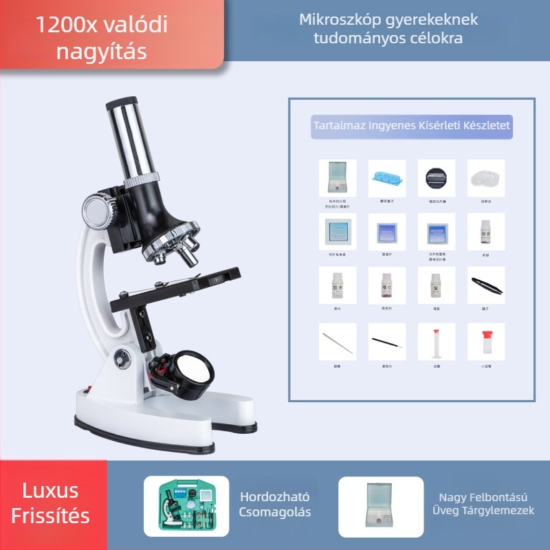 Gyerekeknek szóló optikai mikroszkóp, oktatási laboratóriumi felszerelés, 1200x-es nagyítás a baktériumok megfigyeléséhez