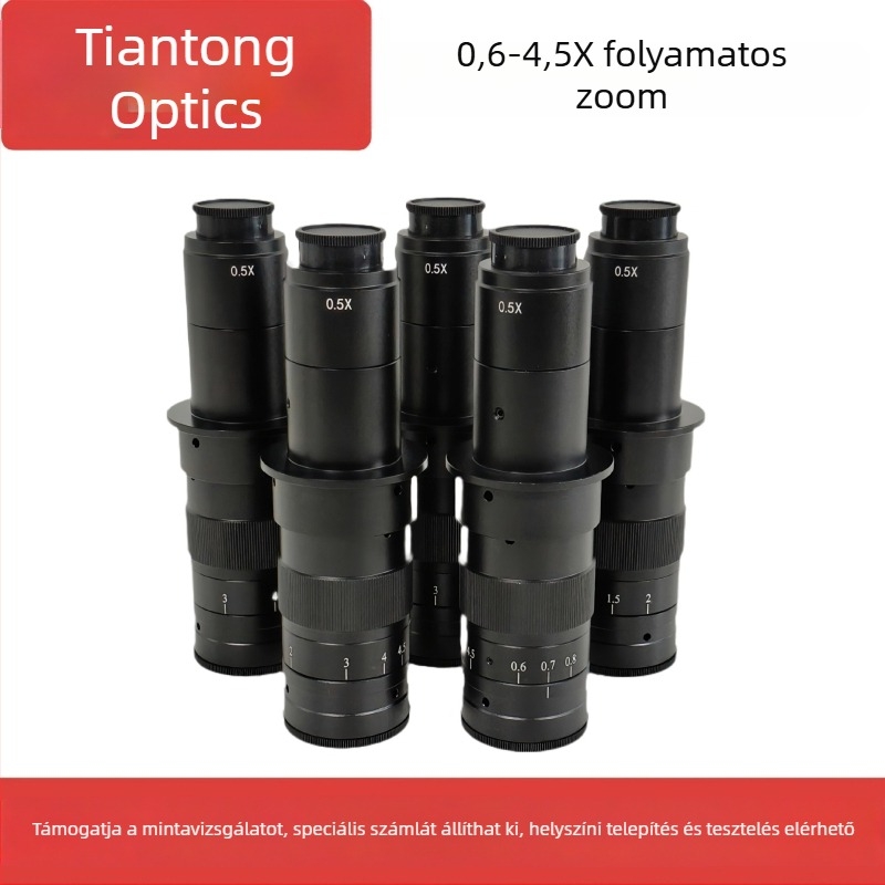 Tiantong Optical 0,5x speciális mikroszkópos objektív folyamatos 0,6x–4,5x nagyítással ipari gyártósorokhoz