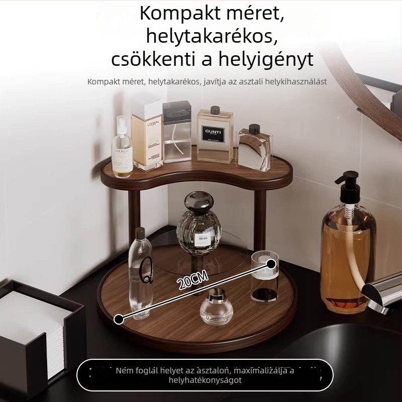 Fürdőszobai asztali tároló kozmetikumoknak, több szintes rendező rúzsok, parfüm és bőrápolási termékek számára