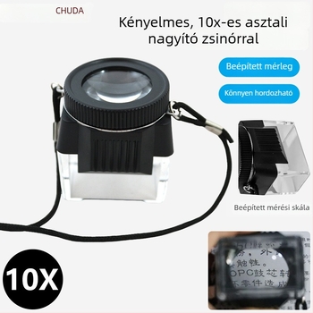 10x HD hengeres akril nagyító nyakpánttal, asztali használatra - J3