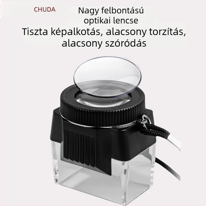 10x HD hengeres akril nagyító nyakpánttal, asztali használatra - J3