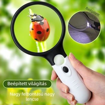 Világítással ellátott nagyító, ultranagy felbontású olvasáshoz idős korban, kézben tartható, hordozható